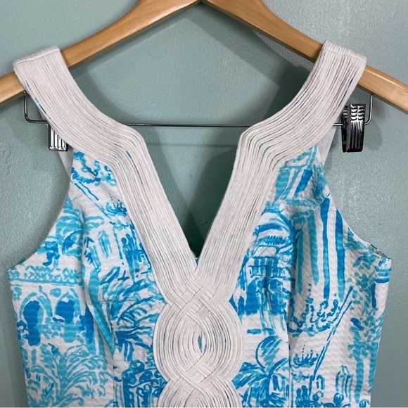 Lilly Pulitzer 21049 Blue White Valli Shift Toile La Via Dress Sz 2 Sleeveless - Picture 2 of 6